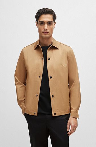 Relaxed-fit jacket in stretch cotton with press studs, Beige