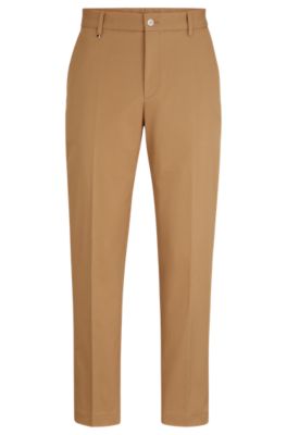 Hugo Boss Relaxed-fit Button-up Trousers In Stretch Cotton In Beige
