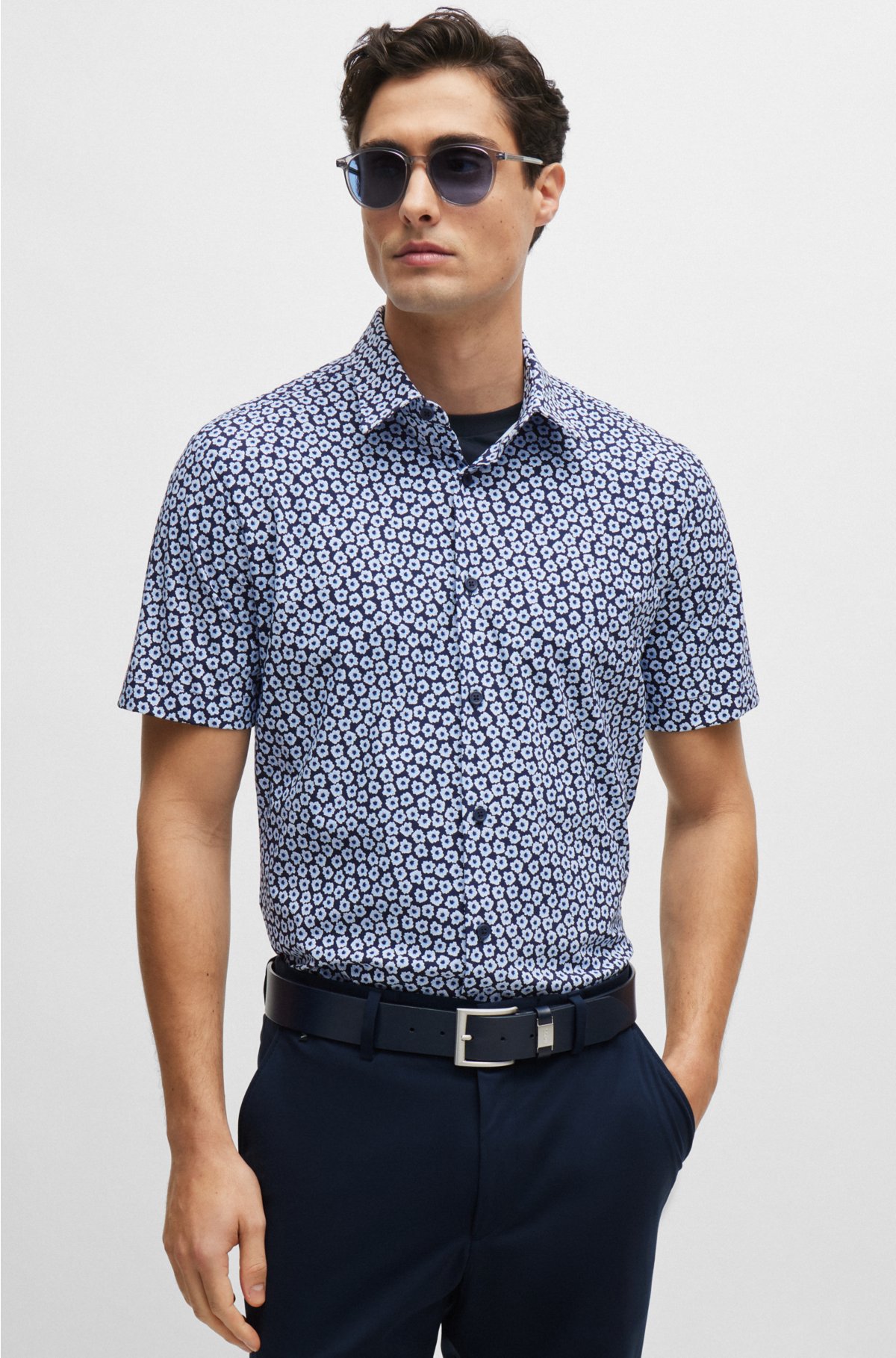 BOSS - Slim-fit shirt in printed performance-stretch jersey