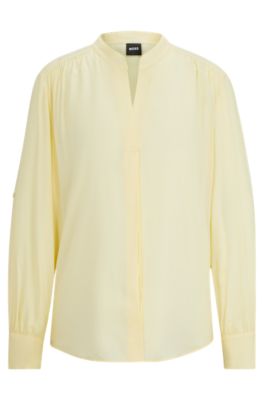 Hugo Boss Notch-neckline Blouse In Lightweight Voile In Light Yellow