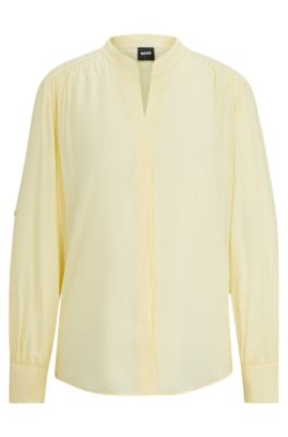 Hugo Boss Notch-neckline Blouse In Lightweight Voile In Light Yellow