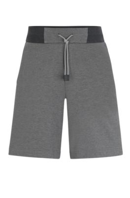 Hugo Boss Regular-fit Shorts In Cotton Toweling With Drawcord In Silver