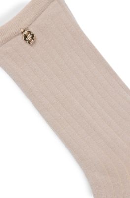 Regular-length socks with metallic double monogram, Light Beige