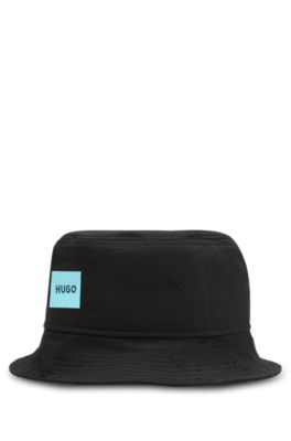 HUGO Cotton twill bucket hat with logo label Black