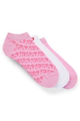 Shop Hugo Three-pack Of Ankle Socks With Logos In Pink