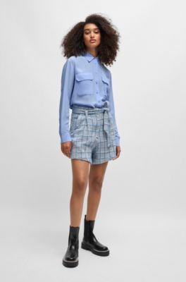 Relaxed-fit blouse in sandwashed canvas with point collar, Blue