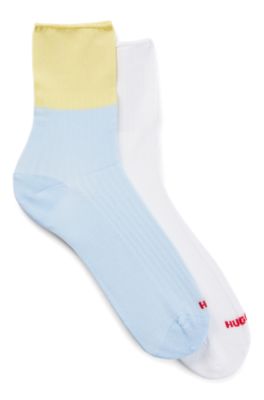 Hugo Two-pack Of Quarter-length Socks With Logo Details In Light Yellow