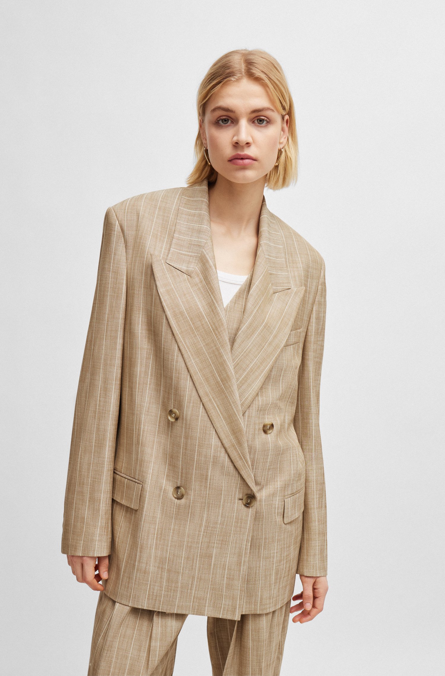 Double-breasted jacket pinstripe stretch fabric