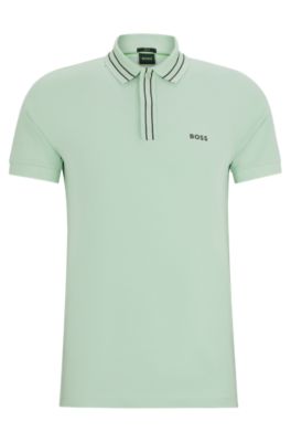 Stretch-cotton polo shirt with stripes and logo, Light Green