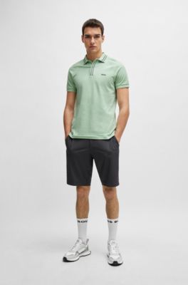 Stretch-cotton polo shirt with stripes and logo, Light Green