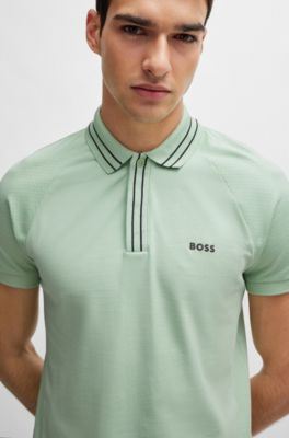 Stretch-cotton polo shirt with stripes and logo, Light Green