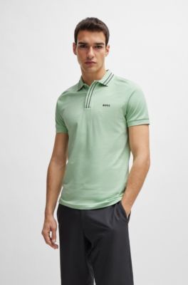 Stretch-cotton polo shirt with stripes and logo, Light Green