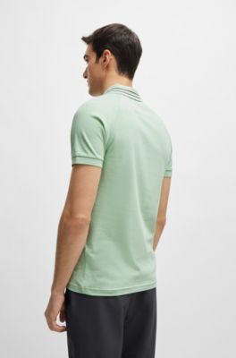 Stretch-cotton polo shirt with stripes and logo, Light Green