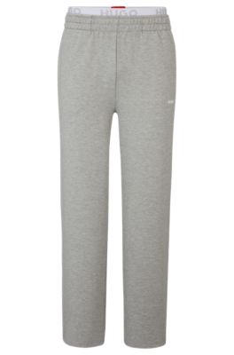 Hugo Open-hem Tracksuit Bottoms With Double Waistband In Silver