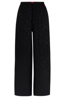 Hugo Boss Signature-jacquard Pajama Bottoms With Side Slits In Black