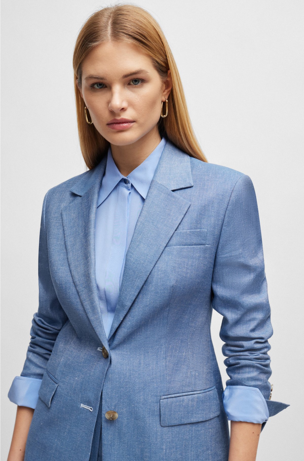 BOSS - Single-breasted jacket in linen, cotton and stretch