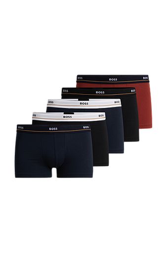 Five-pack of stretch-cotton trunks with logo waistbands, Patterned
