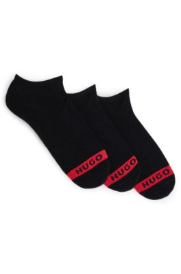 Hugo Boss Three-pack Of Invisible Socks With Logos In Black