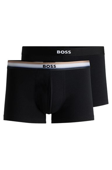 Two-pack of stretch-cotton trunks with logo waistbands, Black