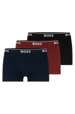 Hugo Boss Three-pack Of Stretch-cotton Trunks With Logo Waistbands In Patterned