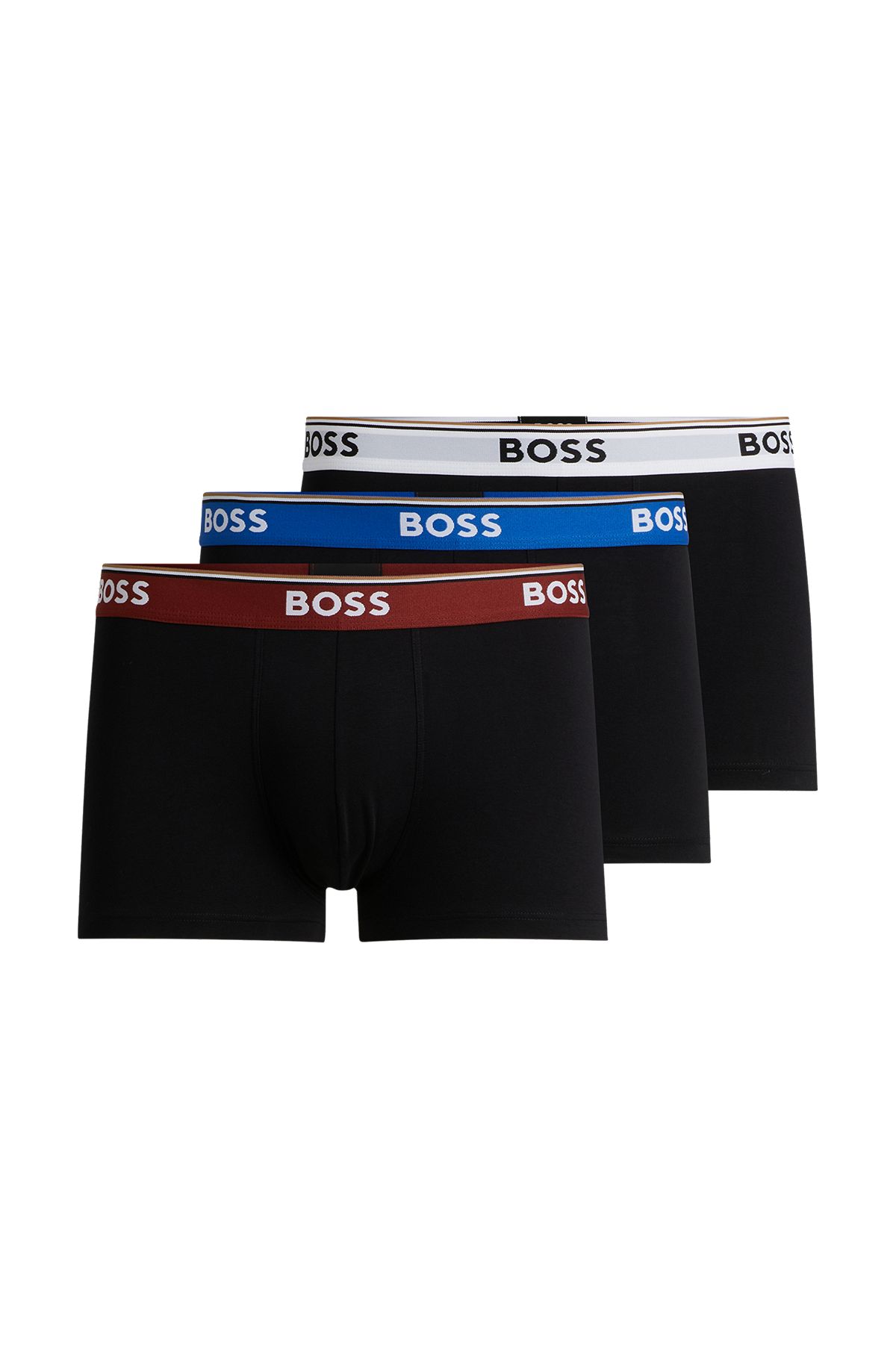 Three-pack of stretch-cotton trunks with logo waistbands, Patterned