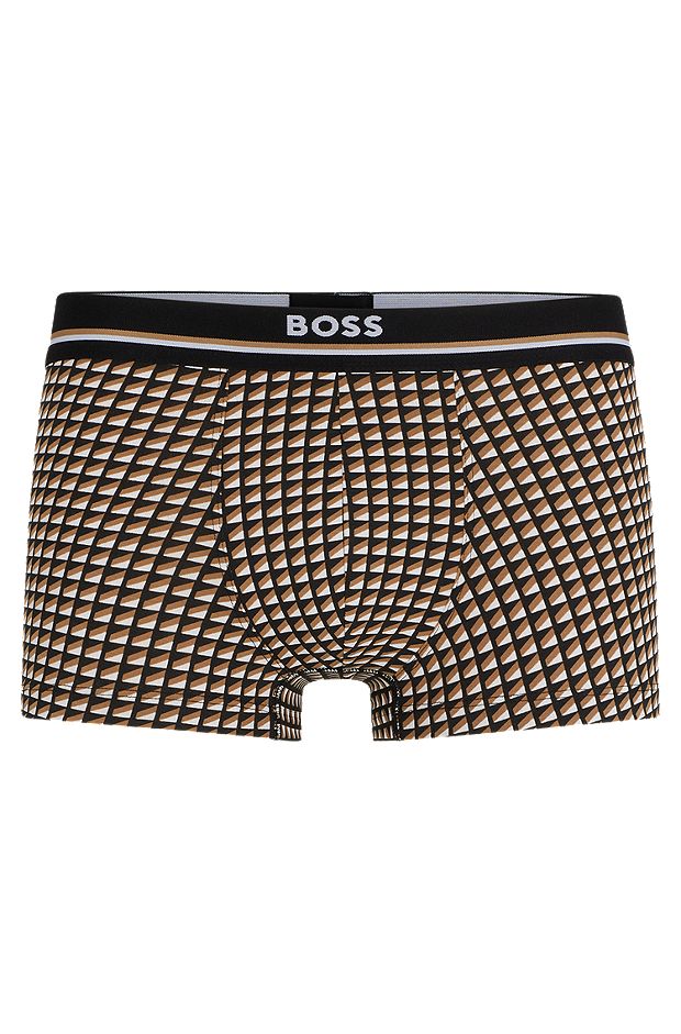Stretch-cotton trunks with micro pattern and logo waistband, Beige
