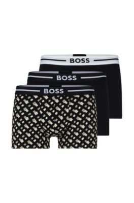 Hugo Boss Three-pack Of Stretch-cotton Trunks With Logo Waistbands In Patterned