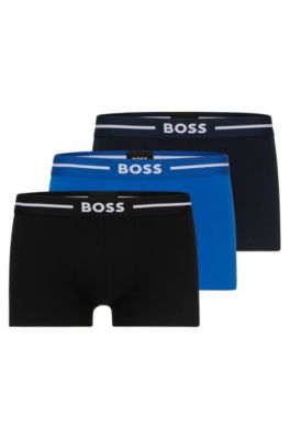 BOSS - Three-pack of stretch-cotton trunks with logo waistbands
