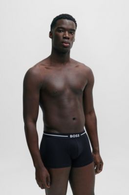 BOSS - Three-pack of stretch-cotton trunks with logo waistbands