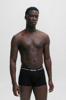 BOSS - Three-pack of stretch-cotton trunks with logo waistbands