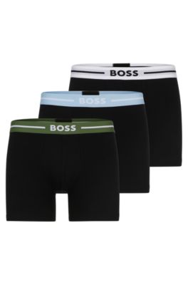 Shop Hugo Boss Three-pack Of Stretch-cotton Boxer Briefs With Logos In Patterned