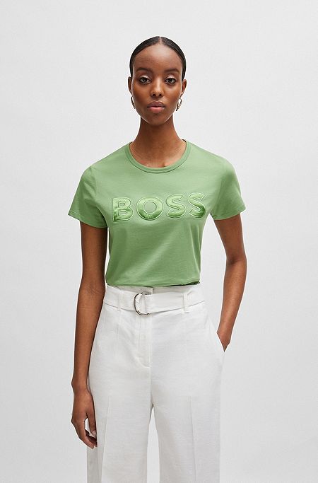 Cotton-jersey regular-fit T-shirt with seasonal detailing, Light Green