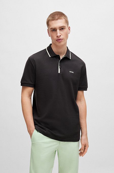 Honeycomb-cotton polo shirt with contrast logo, Dark Grey