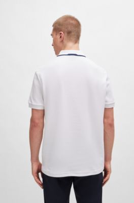 Honeycomb-cotton polo shirt with contrast logo, White