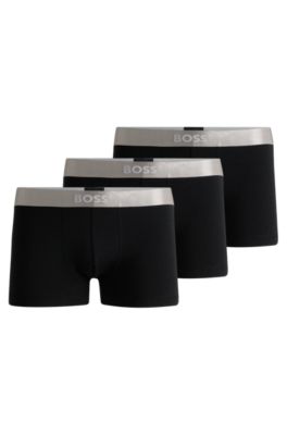 Shop Hugo Boss Three-pack Of Trunks With Logo Waistbands In Black