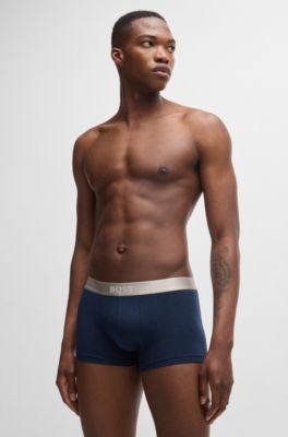 Three-pack of trunks with logo waistbands, Patterned