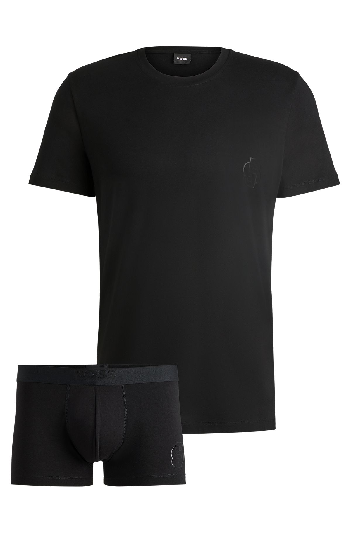 Conjunto de ropa interior con monogramas dobles en caja de regalo, Negro