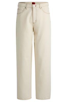 Relaxed-fit jeans in ecru rigid denim, White