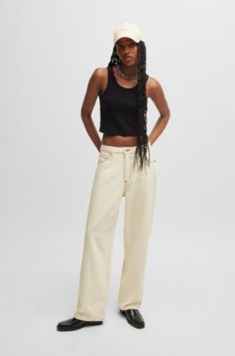 Relaxed-fit jeans in ecru rigid denim, White