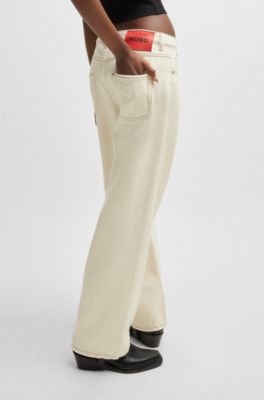Relaxed-fit jeans in ecru rigid denim, White