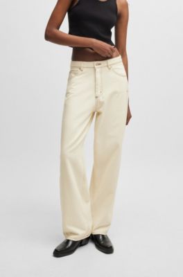 Relaxed-fit jeans in ecru rigid denim, White