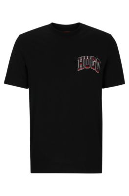 Shop Hugo Cotton-jersey Regular-fit T-shirt With Sporty Logo In Black