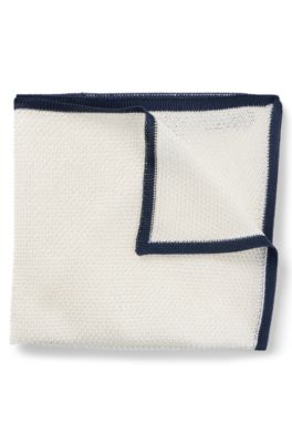 Shop Hugo Boss Piqu-woven Pocket Square In Pure Silk In Dark Blue