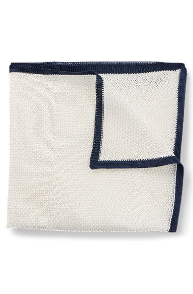 Piqué-woven pocket square in pure silk, Dark Blue