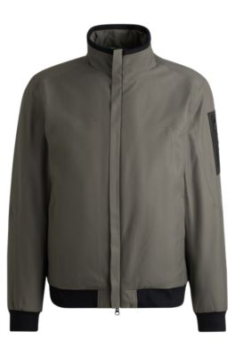 Hugo Boss Water-repellent Padded Bomber Jacket With Logo-print Underplacket In Light Grey