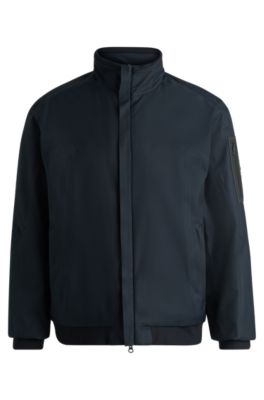 Hugo Boss Water-repellent Padded Bomber Jacket With Logo-print Underplacket In Dark Blue