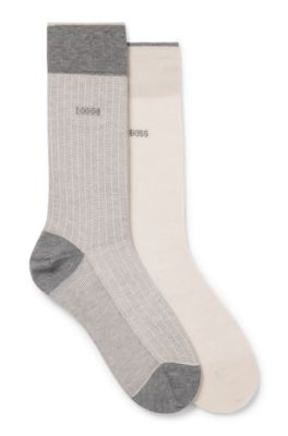 Two-pack of mercerised-cotton socks in a regular length, Light Beige