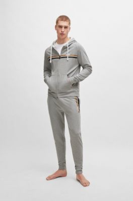 BOSS - Cotton-terry zip-up hoodie with stripes and logo - Grey