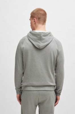 BOSS - Cotton-terry zip-up hoodie with stripes and logo - Grey