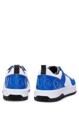 Mixed-material lace-up trainers with branded backtab, Light Blue